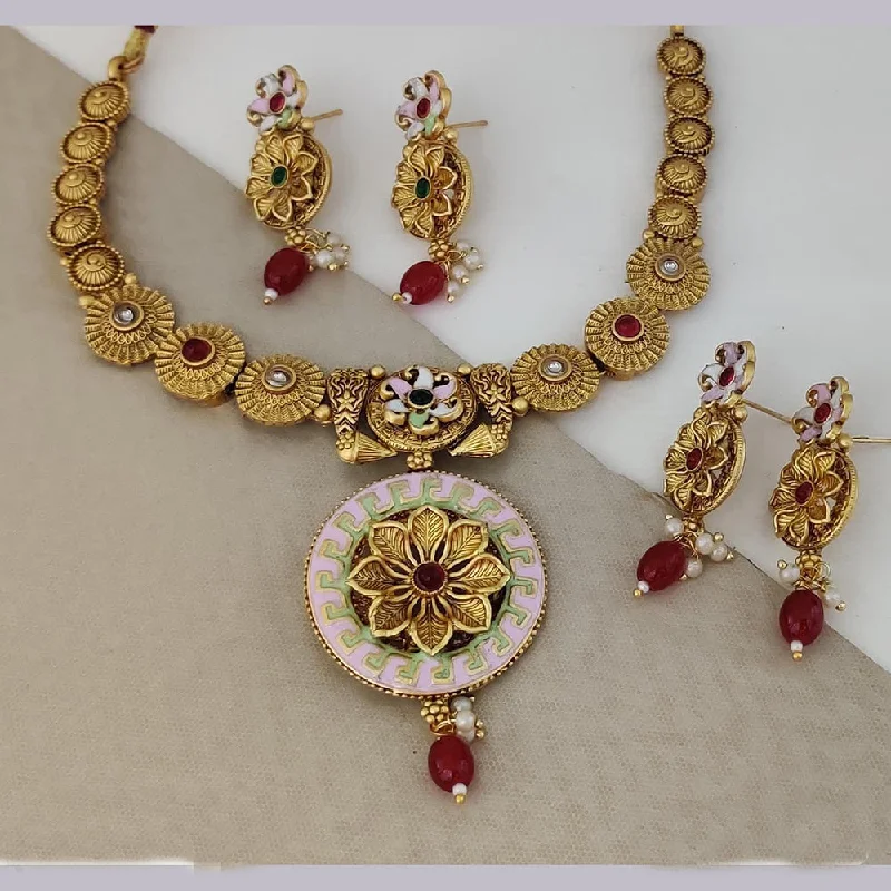 chunky necklaces for women-Rani Sati Jewels Gold Plated Pota Stone Necklace Set