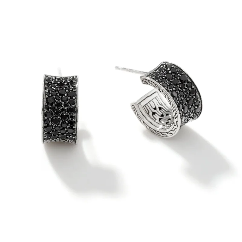 stud earrings for women-John Hardy Carved Chain Pave J Hoop Earrings EBS9004974BLSBN