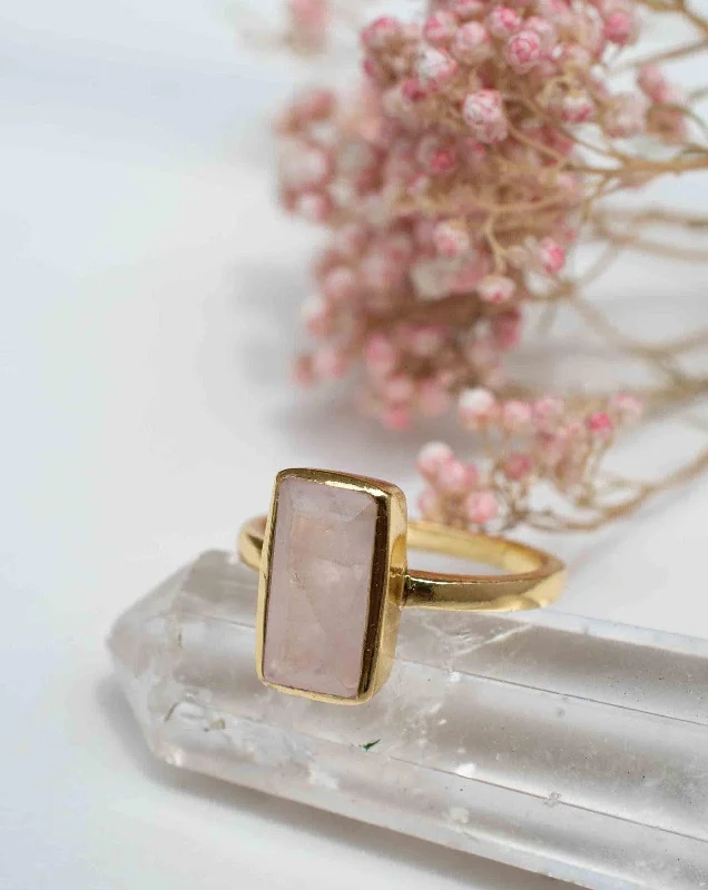 chunky rings for women-Rose Quartz Tear Drop Ring ~ 18k Gold Plated ~ MR138