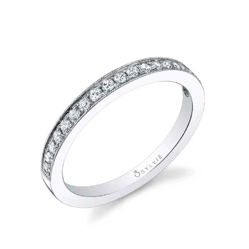 unique design engagement rings for women-Sylvie Classic Wedding Band With Milgrain Accents BSY708