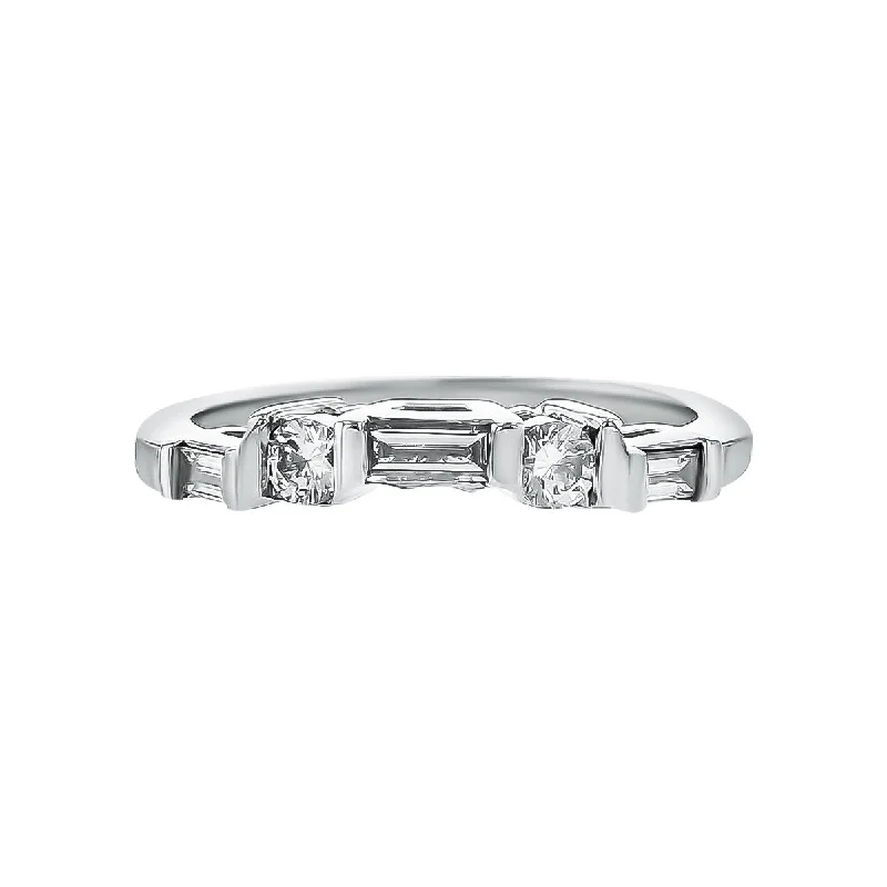 round engagement rings for women-Platinum Diamond Partway Wedding Band