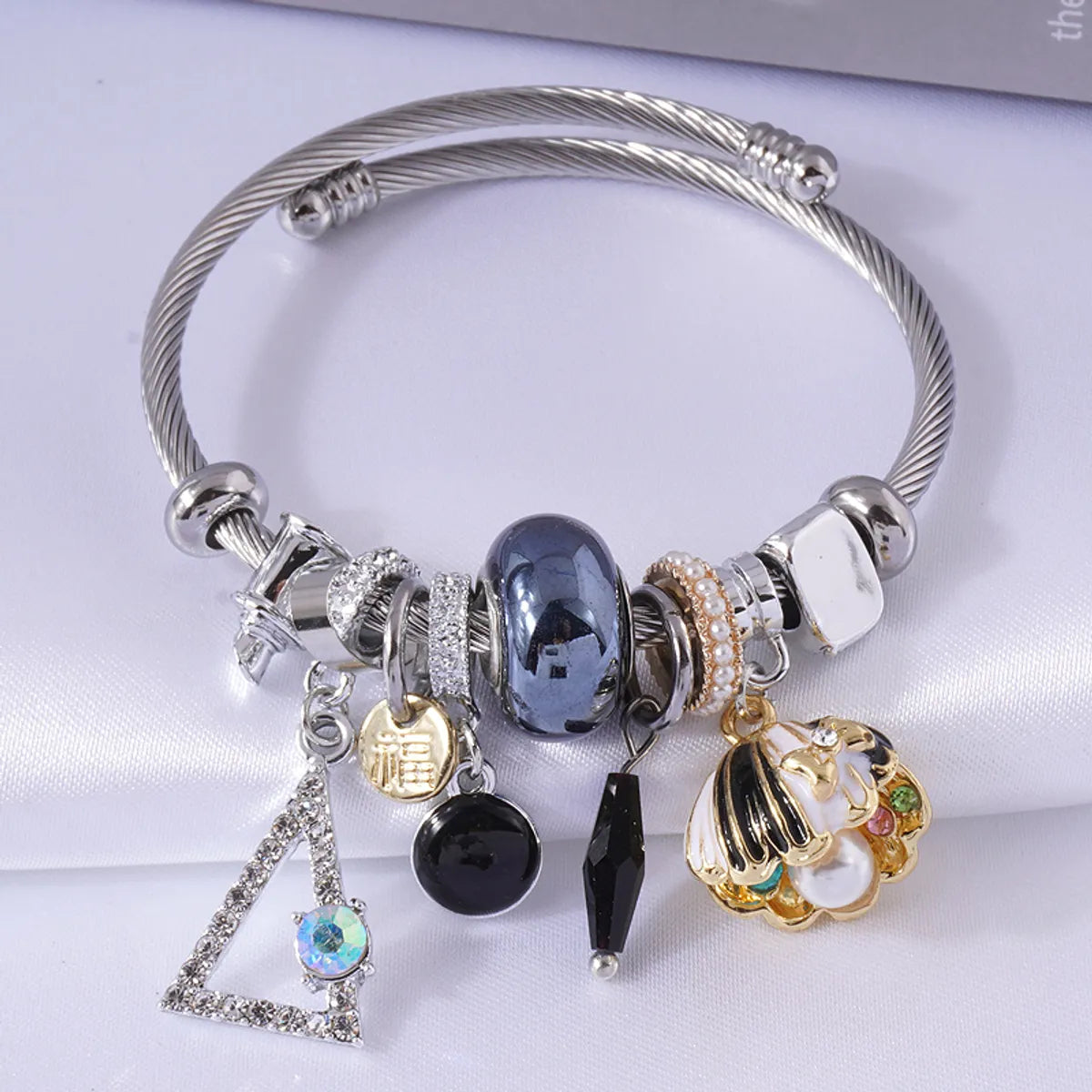 rubber bracelets for women-Fashion Shell Alloy Steel Patchwork Inlay Artificial Gemstones Pearl Women's Bangle 1 Piece