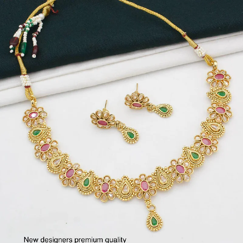 personalized necklaces for women-Manisha Jewellery Gold Plated Pota Stone Necklace Set