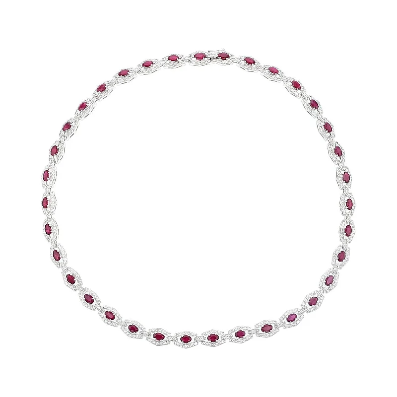 celestial necklaces for women-14K White Gold Ruby and Diamond Necklace