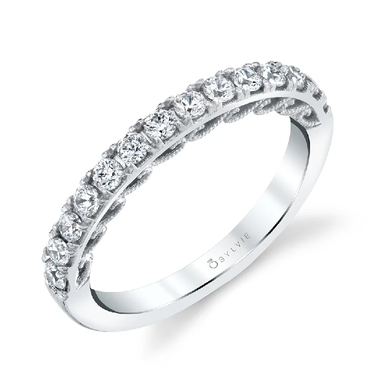 round engagement rings for women-Sylvie Vintage Wedding Band BS1754