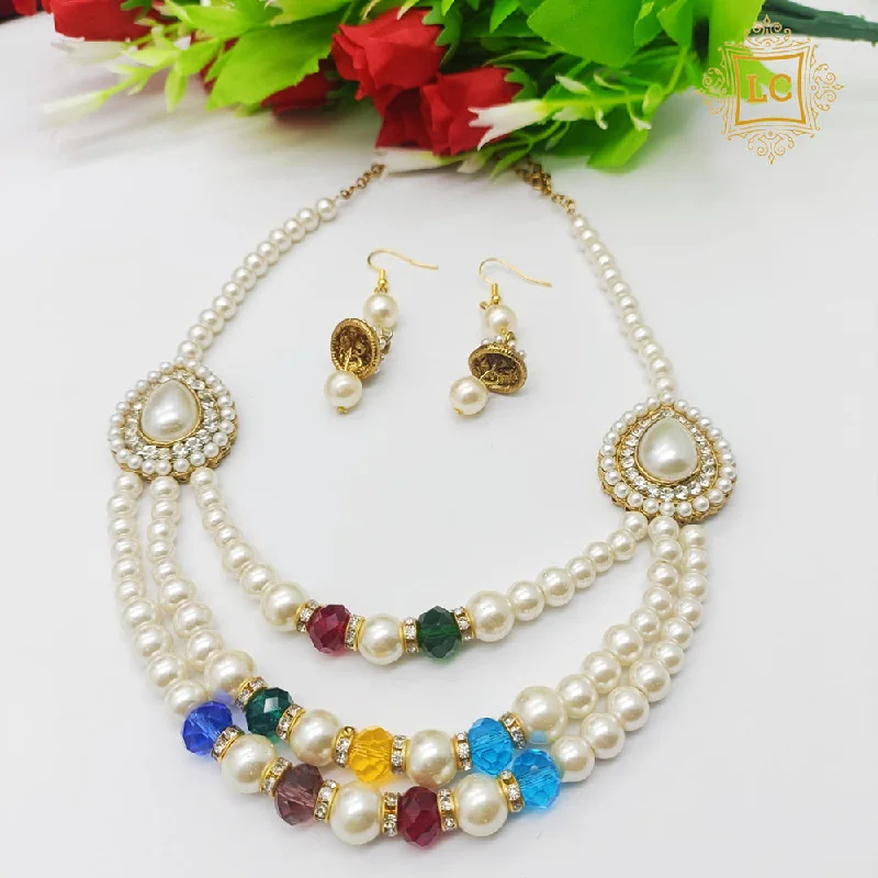 black necklace for women-Lalita Creation Gold Plated Pearl Necklace Set