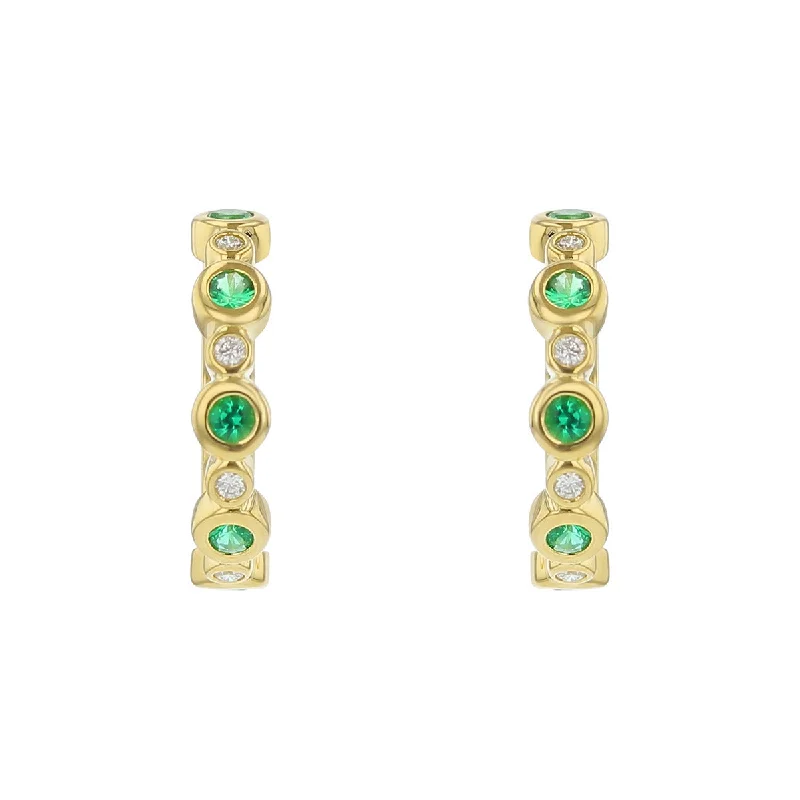 drop earrings for women-Emerald and Diamond Hoop Earrings