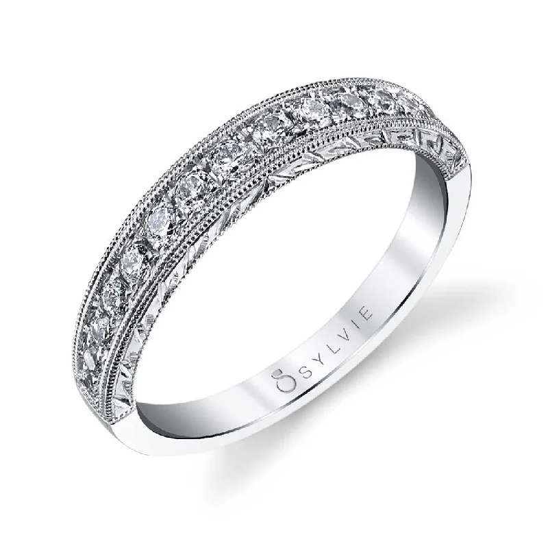 eternity engagement rings for women-Sylvie Vintage Diamond Wedding Band BSY978