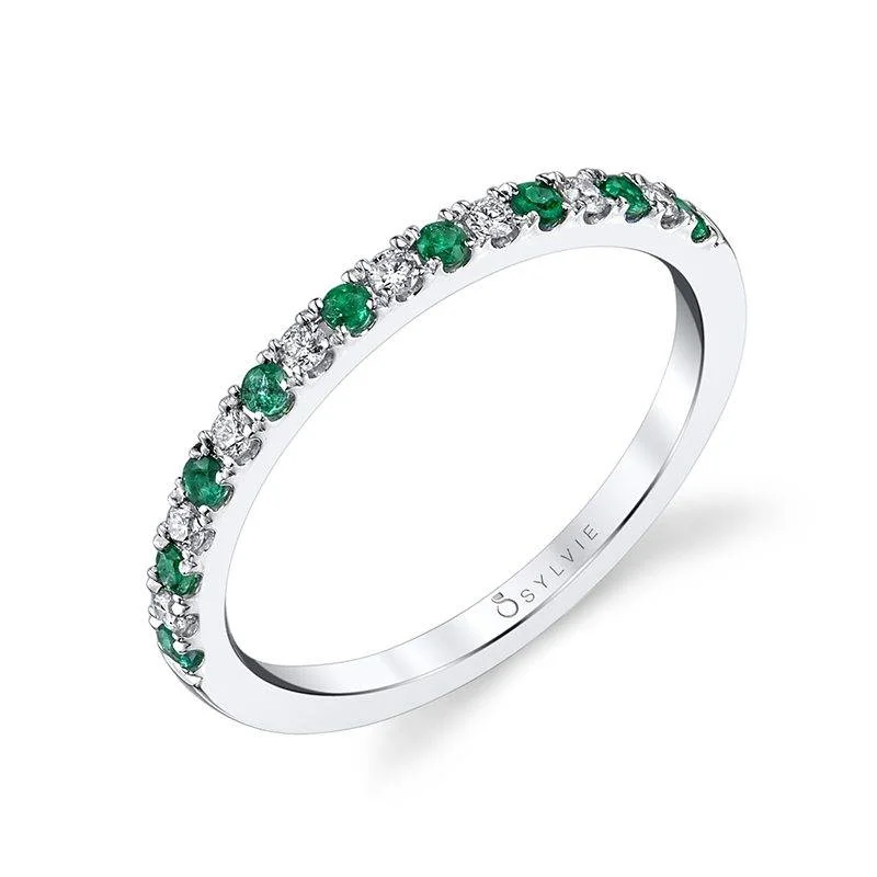 wedding engagement rings with diamonds for women-Sylvie Classic Emerald & Diamond Wedding Band B4002-EM