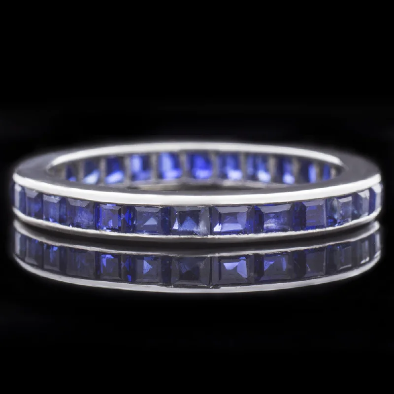 square engagement rings for women-2 CARAT ART DECO SAPPHIRE ETERNITY RING VINTAGE WEDDING BAND 18k WHITE GOLD 2ct