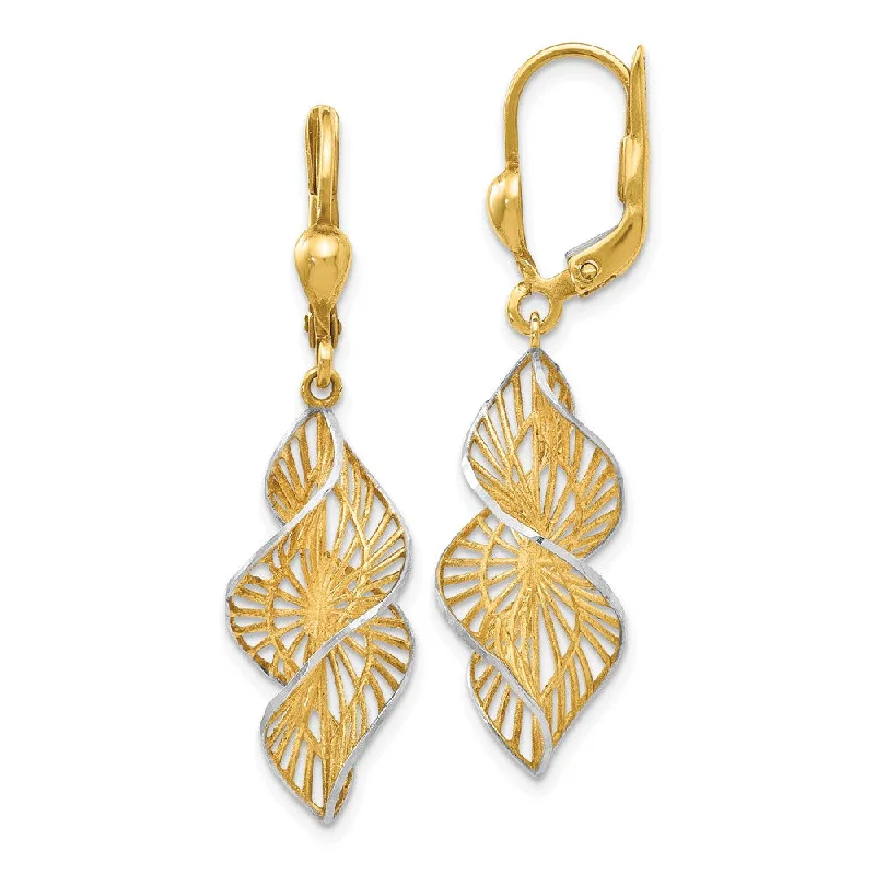 trendy earrings for women-Leslie's 14K w/White Rhodium Textured Leverback Earrings LE668