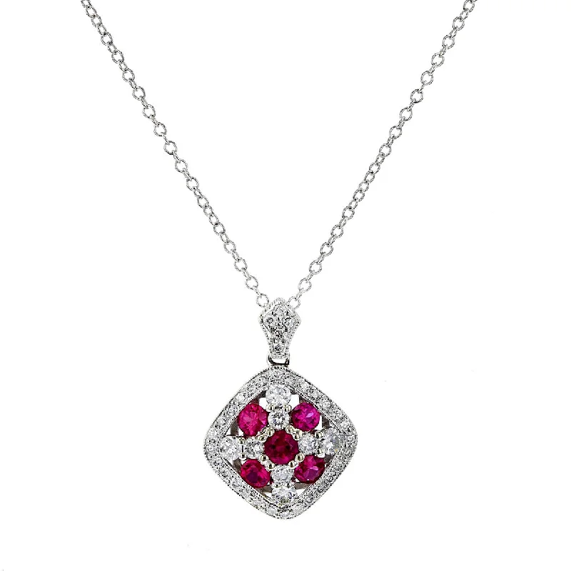 opal necklaces for women-14K White Gold Ruby and Diamond Pendant Necklace