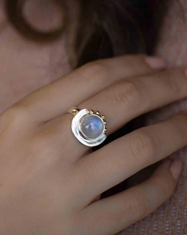 large stone rings for women-Nesta Moonstone Ring ~ Sterling Silver 925 and brass ~ MR280