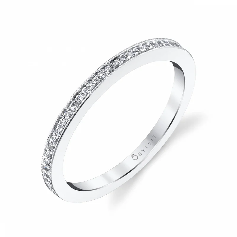 eternity engagement rings for women-Sylvie Classic Wedding Band With Milgrain Edge BS1803