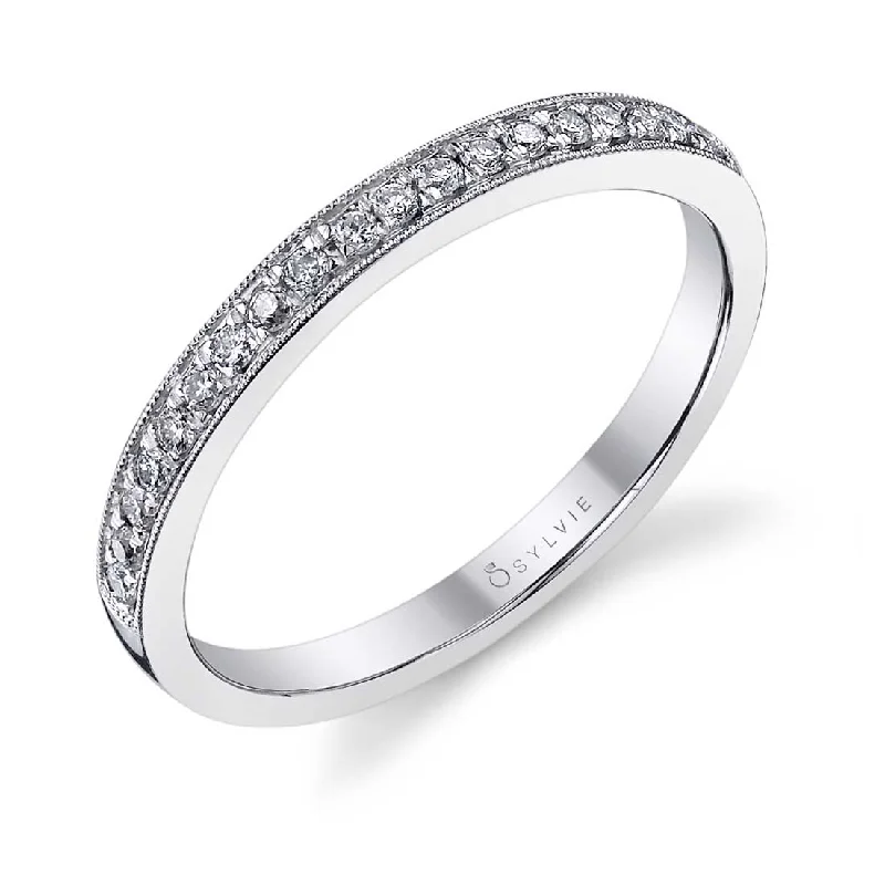 cubic zirconia engagement rings for women-Sylvie Classic Wedding Band With Milgrain Accents BSY821