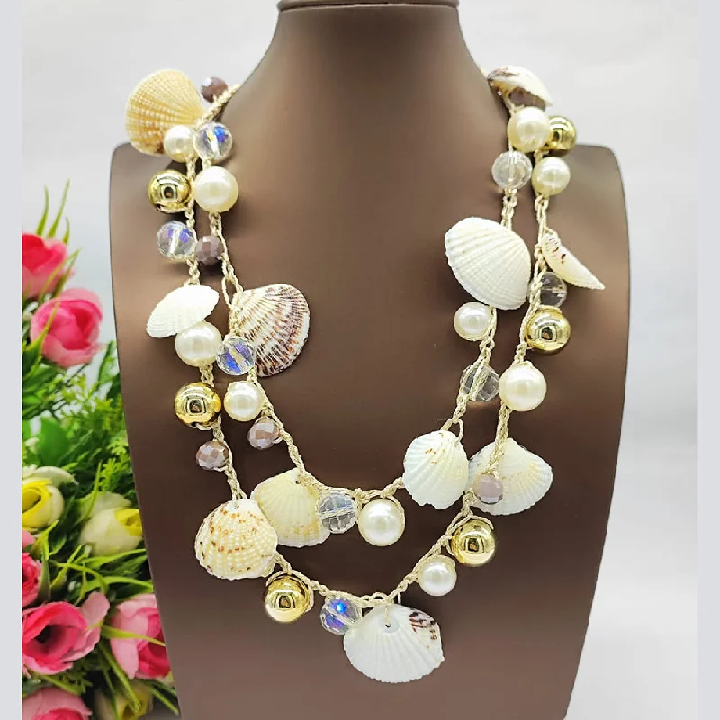 custom necklaces for women-JCM Gold Plated Designer Pearls Long Necklace