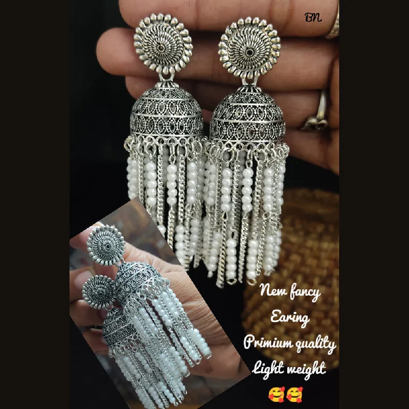 silver dangly earrings for women-Lucentarts Jewellery Silver Plated Jhumki Earrings