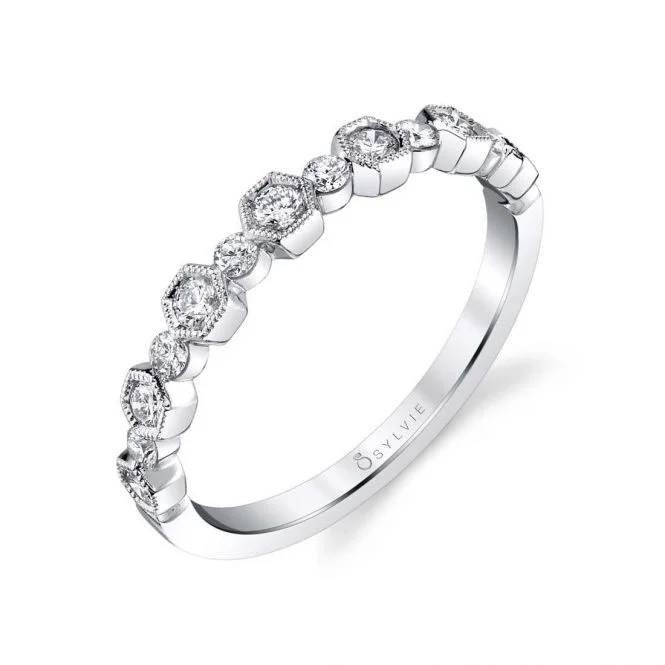 platinum diamond engagement rings for women-Sylvie Stackable Diamond Wedding Band - B0070