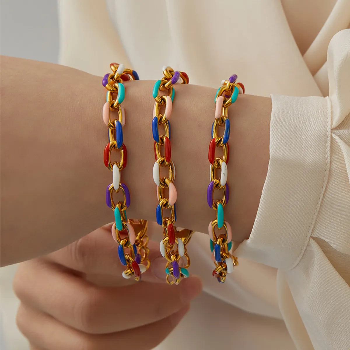 chain link bracelets for women-Vintage Style Sweet Geometric Stainless Steel Plating Inlay Zircon 18k Gold Plated Bracelets