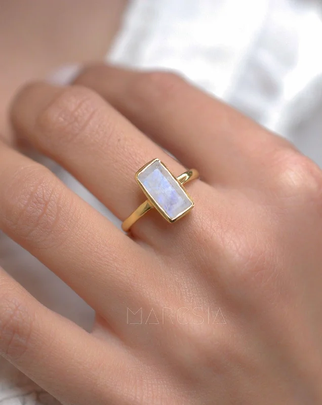 stackable bands for women-Moonstone Ring ~ 18k Gold Plated ~ MR023