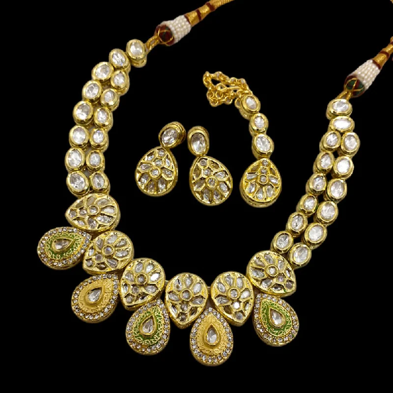 multi-colored necklaces for women-Lucentarts Jewellery Gold Plated Kundan  Necklace Set