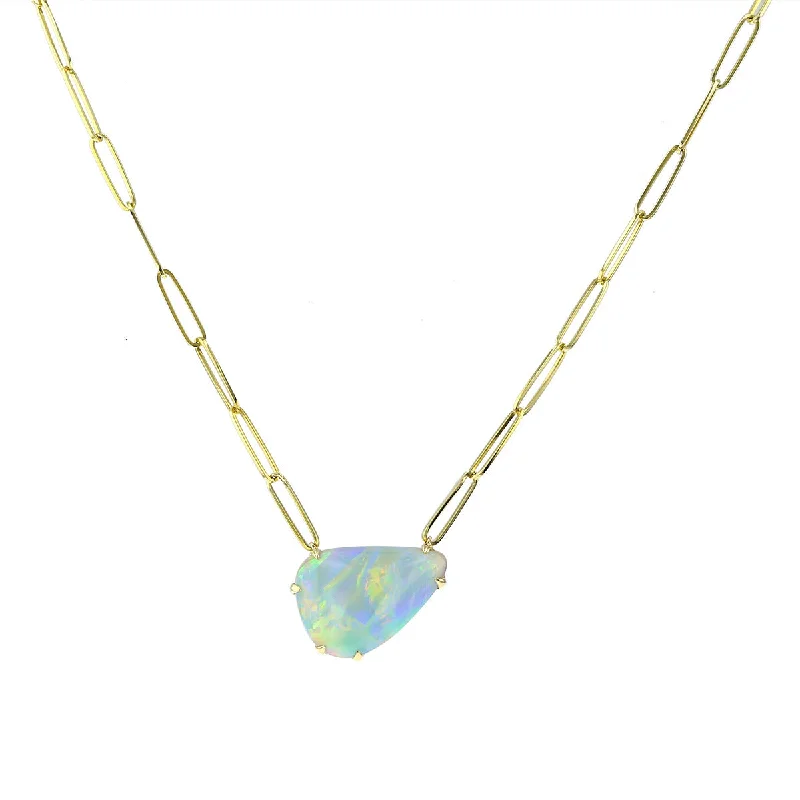 statement necklaces for women-14K Yellow Gold Australian Opal Pendant Necklace