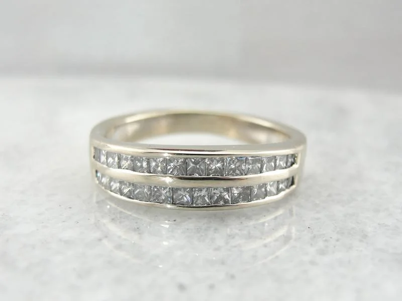 double band engagement rings for women-Vintage Double Row Square Cut Diamond Wedding Band