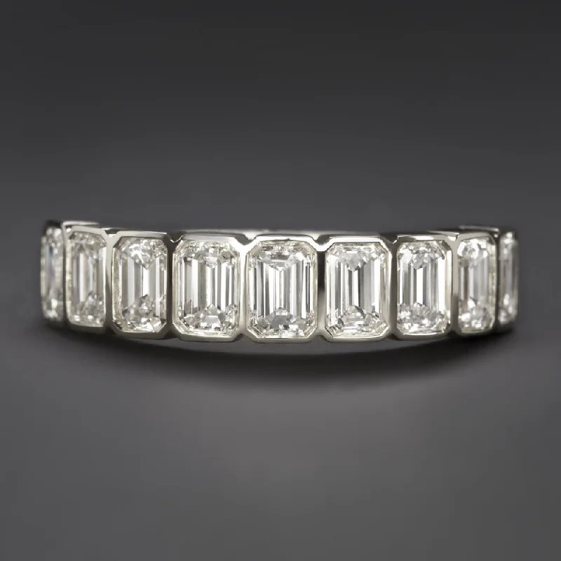 rose cut engagement rings for women-1.80ct EMERALD CUT LAB CREATED DIAMOND WEDDING BAND BEZEL HALF ETERNITY RING