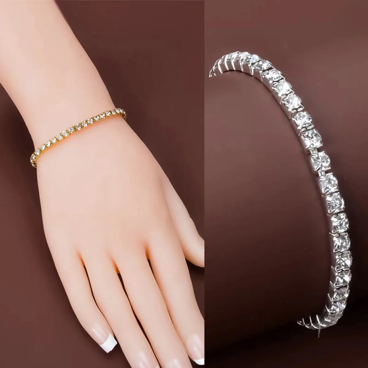 tribal bracelets for women-Simple Style Solid Color Ferroalloy Inlay Rhinestones Women's Tennis Bracelet