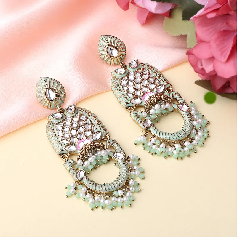 zirconia earrings for women-Mahi Green Meena Work Floral Traditional Dangler Jhuma Earrings with Crystals and Beads for Women (ER11098140GGre)