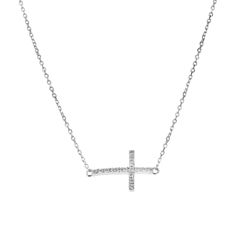 boho necklaces for women-14K White Gold Diamond Cross Pendant Necklace