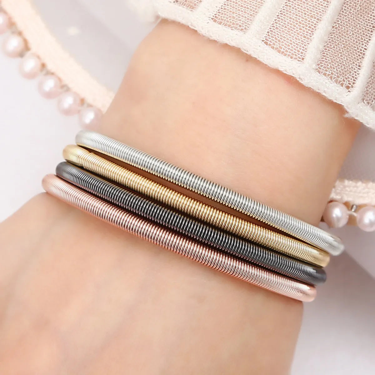 fashion bangles for women-Simple Style Waves Solid Color Carbon Steel Unisex Wristband