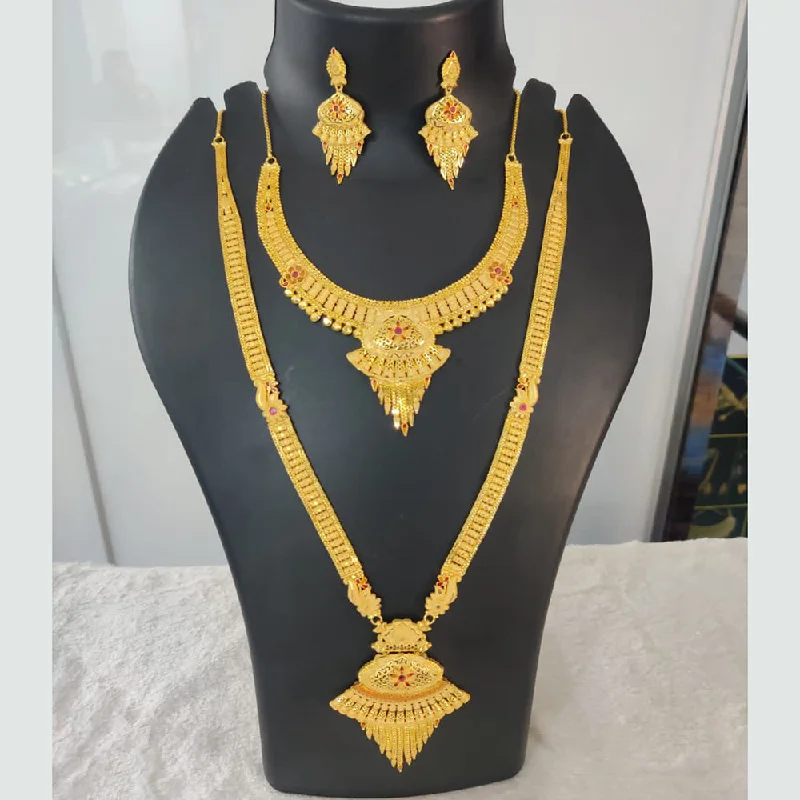 boho chic necklaces for women-Pari Art Jewellery Forming Gold Double Necklace Set