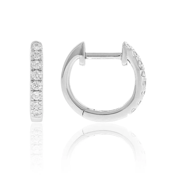 round stud earrings for women-Luvente 14k Diamond Hoop Earrings E02761