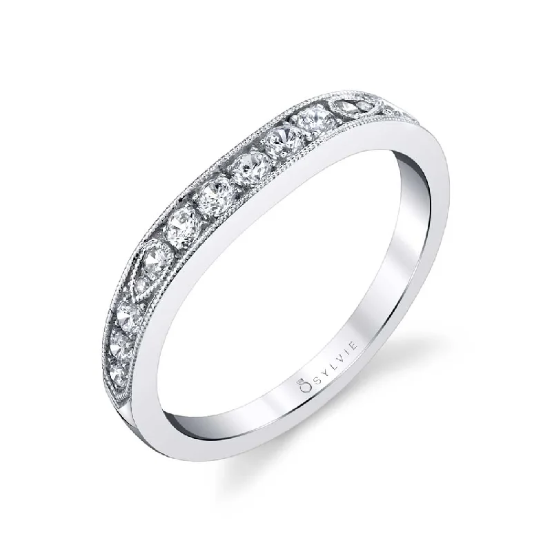 custom made engagement rings for women-Sylvie Vintage Inspired Wedding Band With Milgrain Detailing BS1389