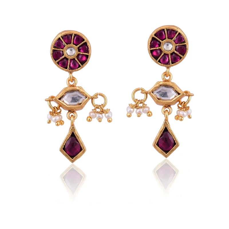 statement gemstone earrings for women-Silver Mountain Silver gold plated Kundan Earring