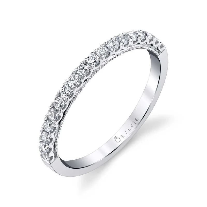 stackable engagement rings for women-Sylvie Classic Wedding Band With Milgrain Profile BS1530