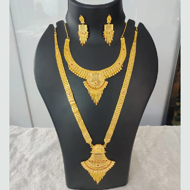 multi-strand necklaces for women-Pari Art Jewellery Forming Gold Double Necklace Set