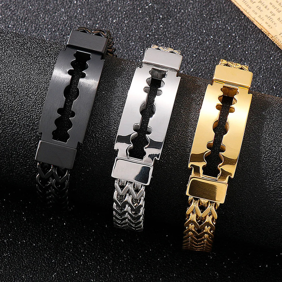 luxury bangle bracelets for women-Hip-Hop Retro Blade Titanium Steel Plating 18K Gold Plated Men'S Bracelets