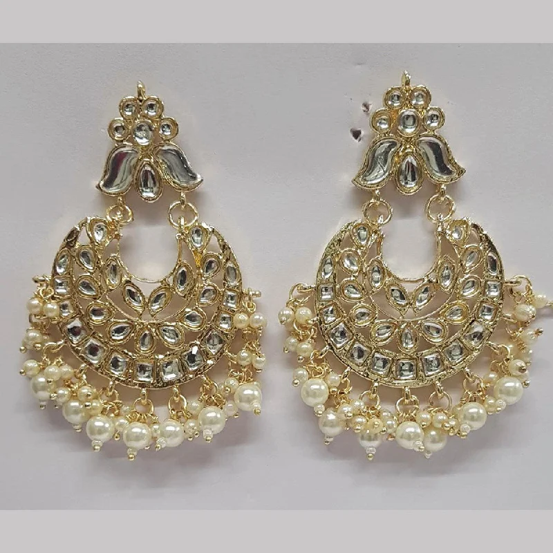 silver dangly earrings for women-Shreeji Kundan Stone Gold Plated Dangler Earrings - ShreejiEar52