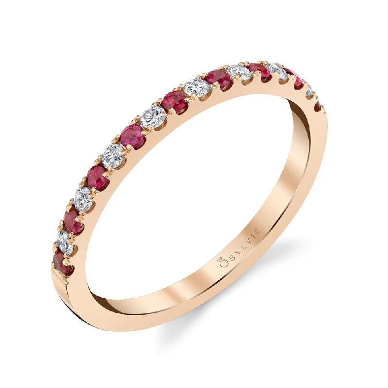 gold engagement rings for women-Sylvie Classic Rose Gold Ruby & Diamond Wedding Band B4002 RU