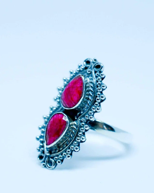 3-stone rings for women-Ruby Ring ~ Sterling Silver 925 ~ MR040