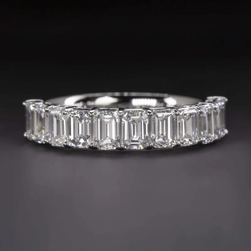 two-tone engagement rings for women-2 CARAT EMERALD CUT LAB CREATED DIAMOND WEDDING BAND HALF ETERNITY RING BAGUETTE