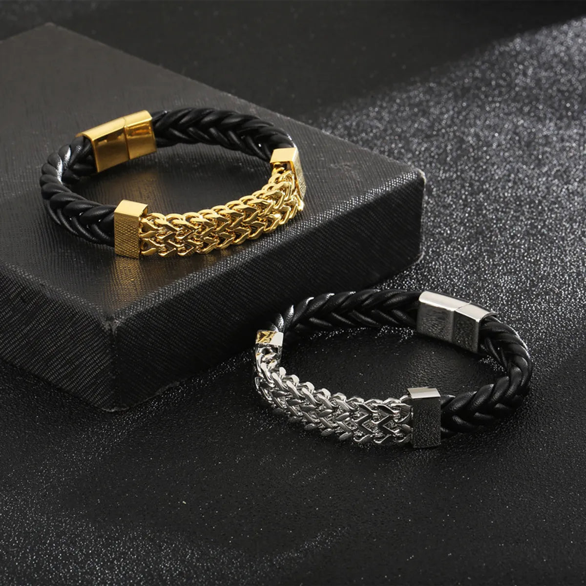 silver bracelets for women-Fashion Round Titanium Steel Plating Chain 18K Gold Plated Men'S Bracelets