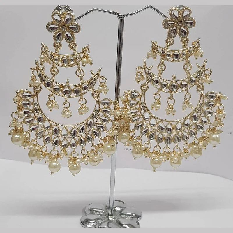 flower earrings for women-Shreeji Kundan Stone Gold Plated Dangler Earrings - ShreejiEar46