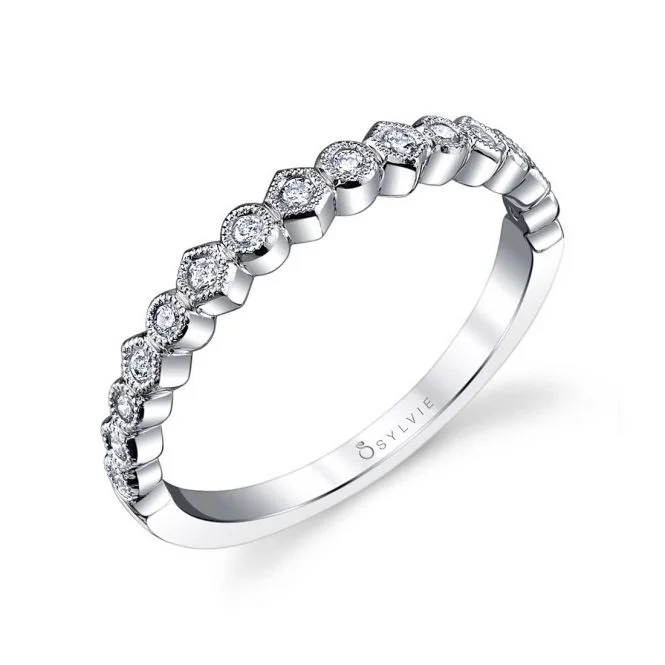 alternative engagement rings for women-Sylvie Stackable Diamond Wedding Band - B0019