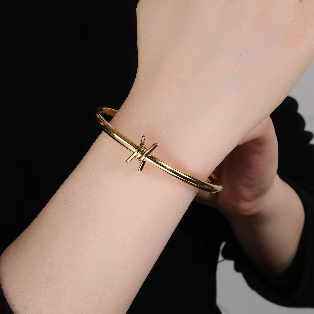 gold cuff bracelets for women-Stainless Steel 14K Gold Plated Vintage Style Simple Style Solid Color Plating Bangle