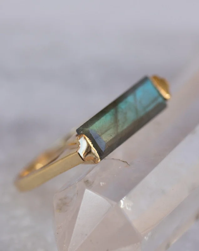 cocktail gemstone rings for women-Carine Gold Ring ~ Rainbow Labradorite ~ 18k Gold Plated ~ MR161