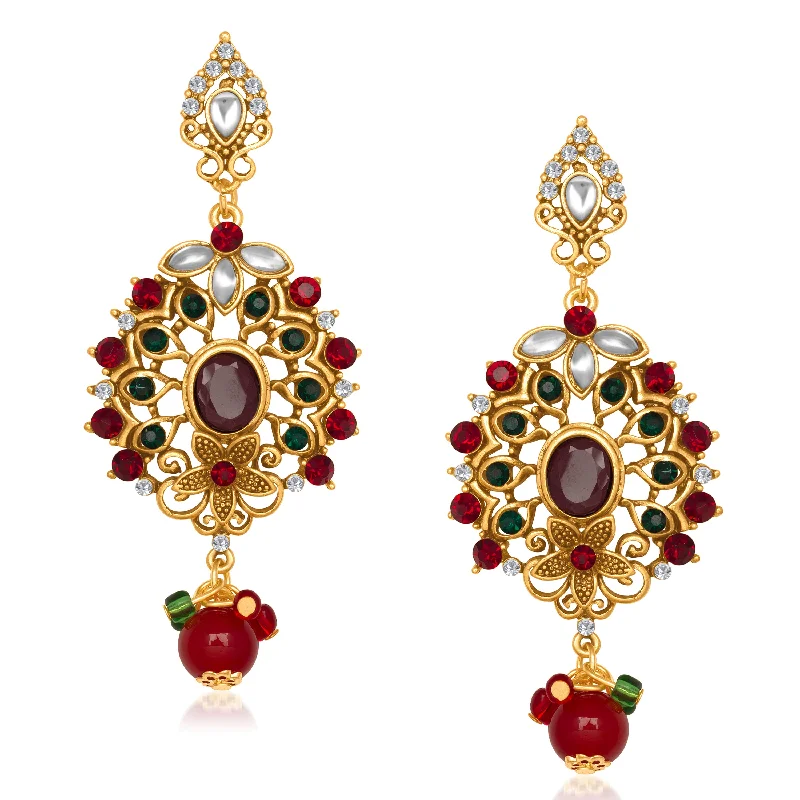 crystal earrings for women-Amina Creation Gold Plated Dangler Earrings