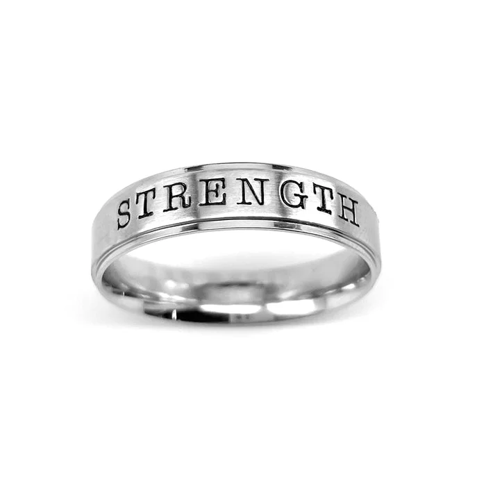 high-quality rings for women-Strength Hand Stamped Stainless Steel Band Ring